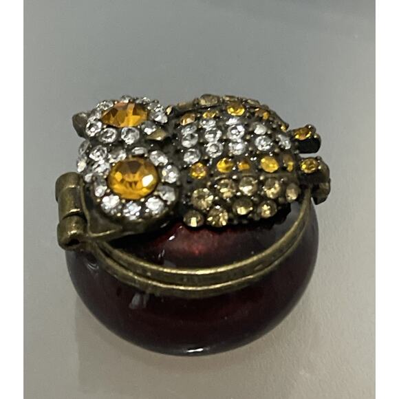 Papyrus Rhinestone Enamel Owl Miniature Earth Tones Trinket Box - Picture 4 of 10